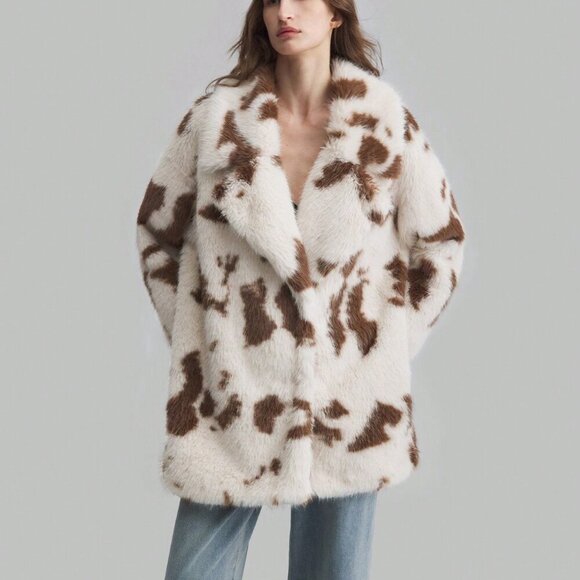 Khaki Casual Womens Leopard Print Oversized Fluffy faux fur Lined Coat - Picture 4 of 8